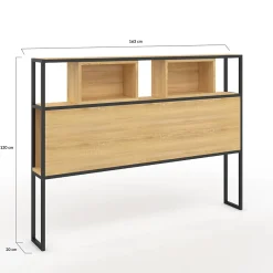 Tête de lit sur pied DETROIT 165 cm bois et métal noir design industriel><noscript><img width=