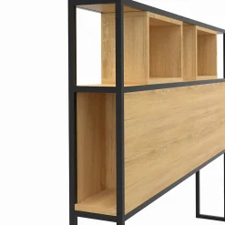 Tête de lit sur pied DETROIT 165 cm bois et métal noir design industriel><noscript><img width=
