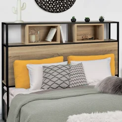 Tête de lit sur pied DETROIT 145 cm bois et métal noir design industriel>IDMarket Online