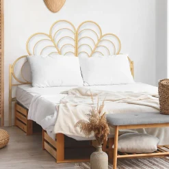 Tête de lit sur pied IVY 160 cm effet rotin en forme de fleur>IDMarket Best