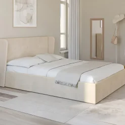 IDMarket Tête de lit sur pied LUNA à LEDS 145 cm avec rangements fermés et niches blanc et plateau effet bois* Tête De Lit