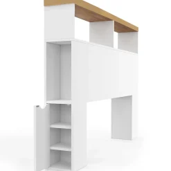 IDMarket Tête de lit sur pied LUNA à LEDS 145 cm avec rangements fermés et niches blanc et plateau effet bois* Tête De Lit