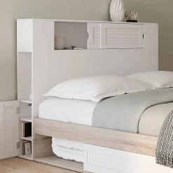 IDMarket Tête de lit sur pied SALEM 145 cm avec rangements fermés et niches blanc* Tête De Lit