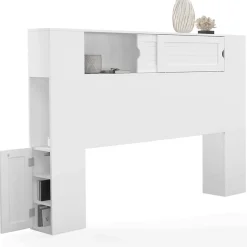 IDMarket Tête de lit sur pied SALEM 145 cm avec rangements fermés et niches blanc* Tête De Lit