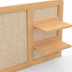 IDMarket Tête de lit suspendue EDHEN 240 cm cannage et bois avec étagères* Tête De Lit
