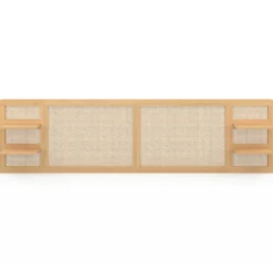 IDMarket Tête de lit suspendue EDHEN 240 cm cannage et bois avec étagères* Tête De Lit