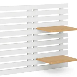 Tête de lit suspendue en lattes AVA 240 cm bois blanc et étagères façon hêtre><noscript><img width=
