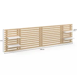 IDMarket Tête de lit suspendue en lattes AVA 240 cm bois clair et étagères blanches* Tête De Lit