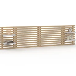 IDMarket Tête de lit suspendue en lattes AVA 240 cm bois clair et étagères blanches* Tête De Lit