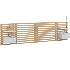 IDMarket Tête de lit suspendue en lattes AVA 240 cm avec chevets + tiroir façon bois clair et blanc* Tête De Lit