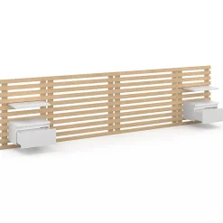 IDMarket Tête de lit suspendue en lattes AVA 240 cm avec chevets + tiroir façon bois clair et blanc* Tête De Lit