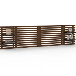 Tête de lit suspendue en lattes AVA 240 cm bois vieilli et étagères noires>IDMarket Sale