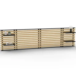 IDMarket Tête de lit suspendue en lattes DETROIT 240 cm bois et métal noir avec étagères design industriel* Tête De Lit