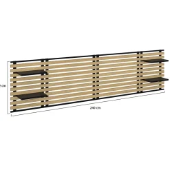 IDMarket Tête de lit suspendue en lattes DETROIT 240 cm bois et métal noir avec étagères design industriel* Tête De Lit