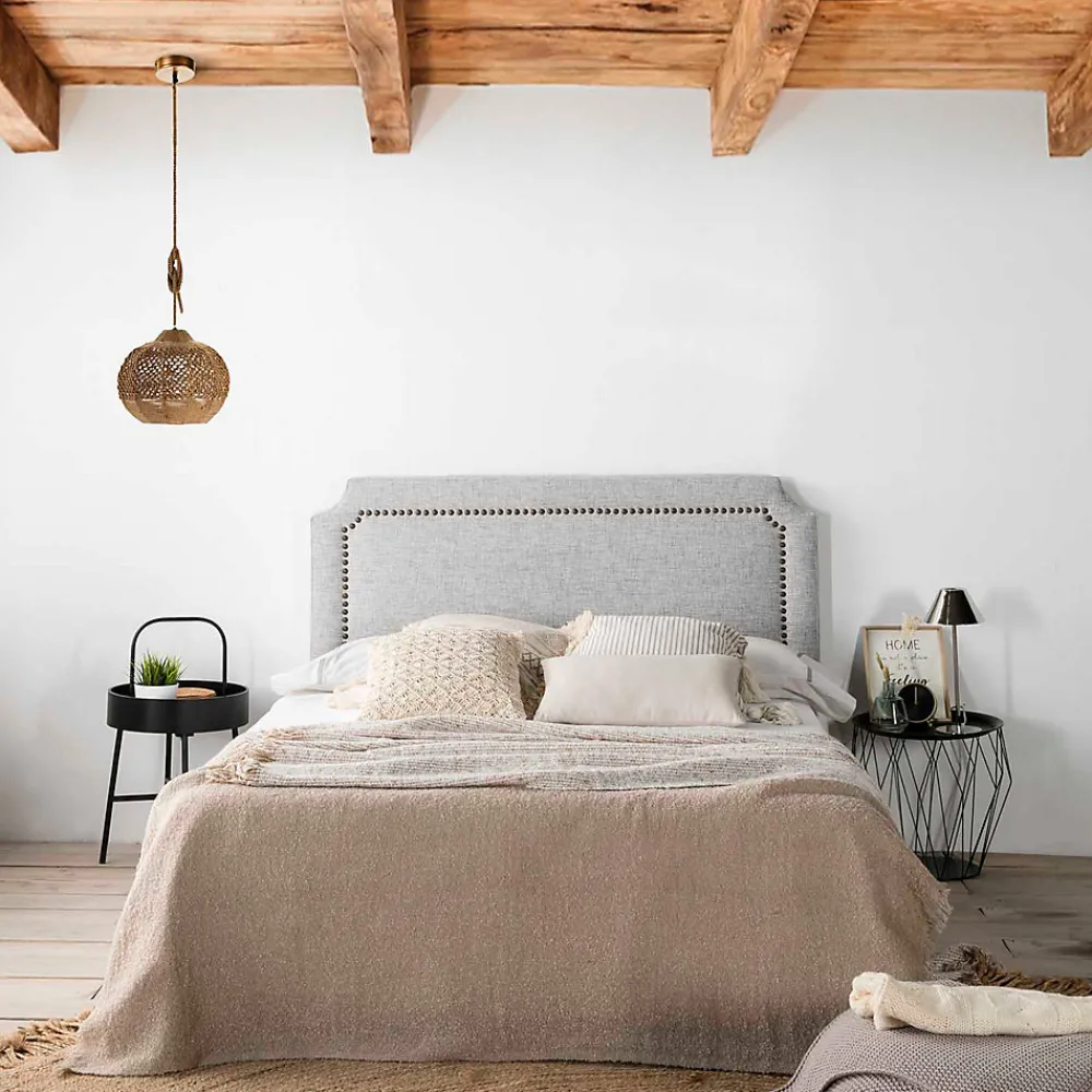 Tête de lit tapissée Leonor 160x60 cm Gris, Clous en Marron>Vs Venta-Stock New