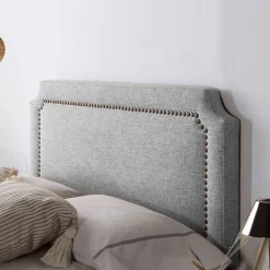 Tête de lit tapissée Leonor 160x60 cm Gris, Clous en Marron><noscript><img width=