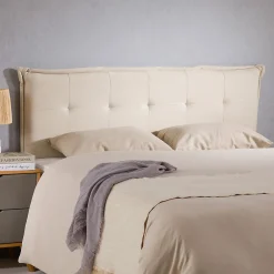 Tête de lit TIMOTHÉ 140 capitonnée sur pieds, en tissu - Écru><noscript><img width=