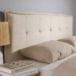 Tête de lit TIMOTHÉ 140 capitonnée sur pieds, en tissu - Écru><noscript><img width=