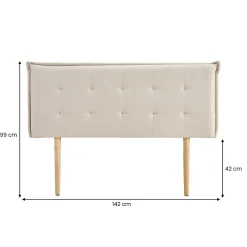 Tête de lit TIMOTHÉ 140 capitonnée sur pieds, en tissu - Écru><noscript><img width=