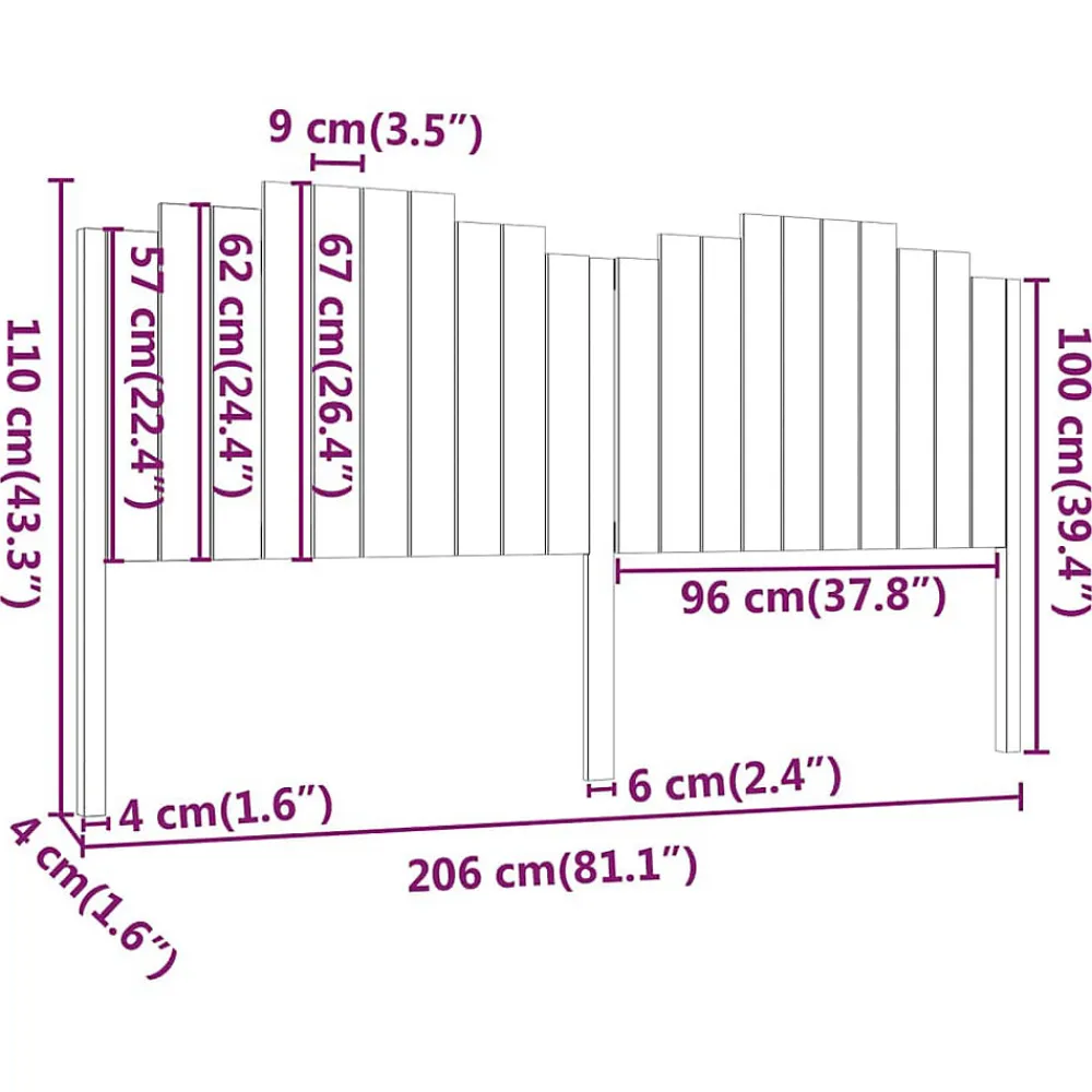 Tête de lit 206x4x110 cm Bois massif de pin>Vidaxl