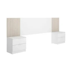 Tête du lit Dujuan, Tête de lit, Tête de lit pour la chambre, Appui-tête, 259x34 h106 cm, Blanc et Chêne clair>Dmora Outlet