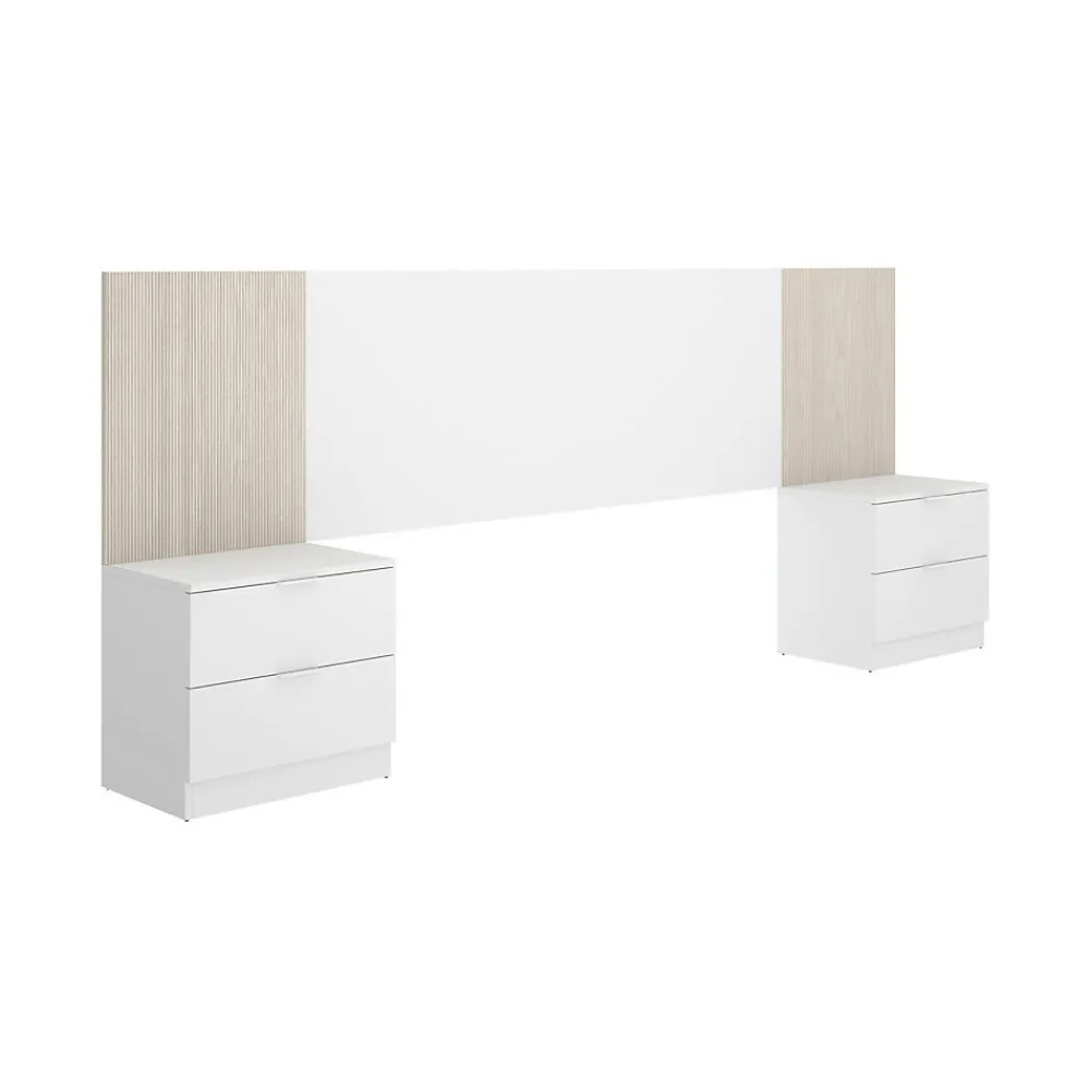 Tête du lit Dujuan, Tête de lit, Tête de lit pour la chambre, Appui-tête, 259x34 h106 cm, Blanc et Chêne clair>Dmora Outlet