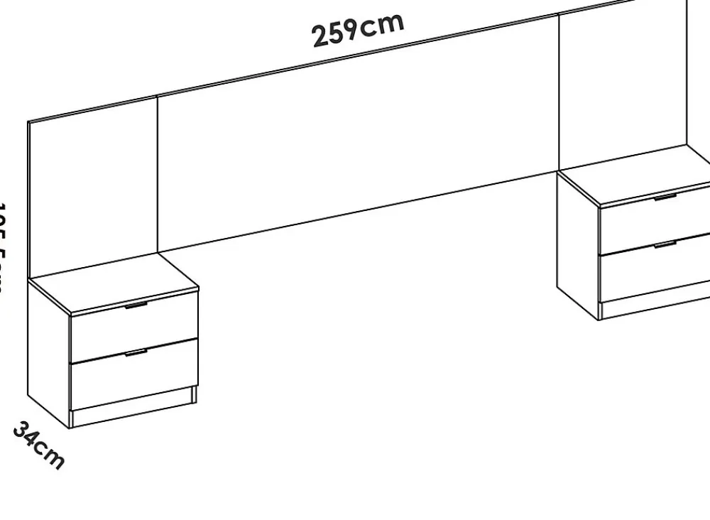 Tête du lit Dujuan, Tête de lit, Tête de lit pour la chambre, Appui-tête, 259x34 h106 cm, Blanc et Chêne clair>Dmora Outlet