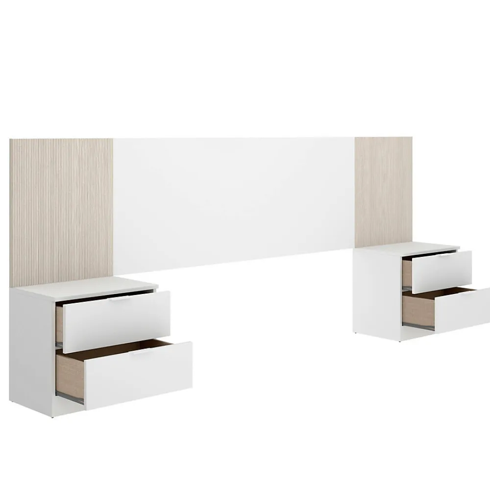 Tête du lit Dujuan, Tête de lit, Tête de lit pour la chambre, Appui-tête, 259x34 h106 cm, Blanc et Chêne clair>Dmora Outlet