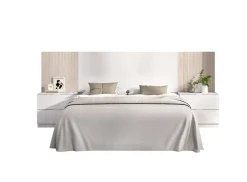 Tête du lit Dujuan, Tête de lit, Tête de lit pour la chambre, Appui-tête, 259x34 h106 cm, Blanc et Chêne clair><noscript><img width=
