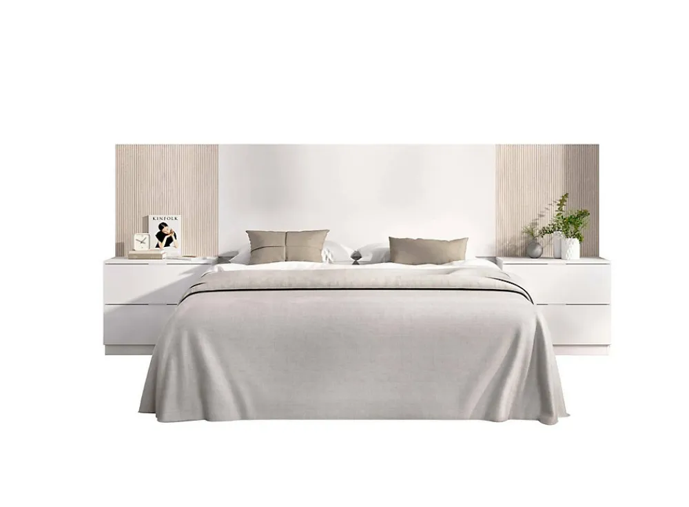 Tête du lit Dujuan, Tête de lit, Tête de lit pour la chambre, Appui-tête, 259x34 h106 cm, Blanc et Chêne clair>Dmora Outlet
