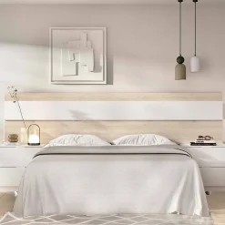 Tête du lit Trudy, Tête de lit, Tête de lit pour la chambre, Appui-tête, 248x34 h96 cm, Chêne clair et Blanc>Dmora New