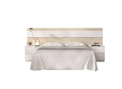Tête du lit Trudy, Tête de lit, Tête de lit pour la chambre, Appui-tête, 248x34 h96 cm, Chêne clair et Blanc><noscript><img width=