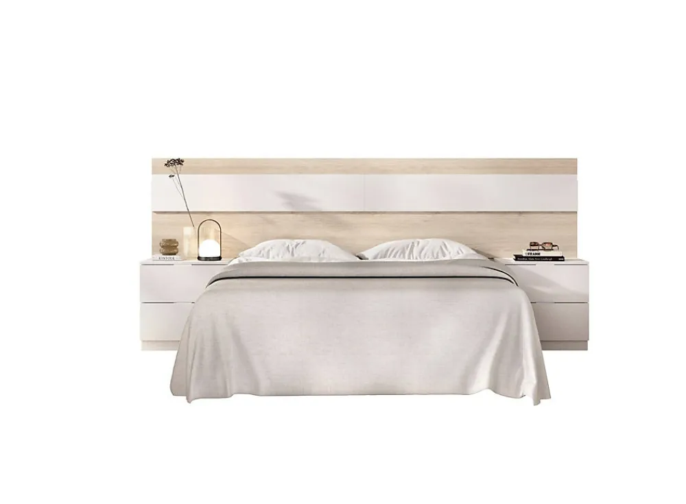 Tête du lit Trudy, Tête de lit, Tête de lit pour la chambre, Appui-tête, 248x34 h96 cm, Chêne clair et Blanc>Dmora New
