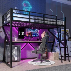 Lit superposé métallique enfant noir avec LED, bureau intégré><noscript><img width=