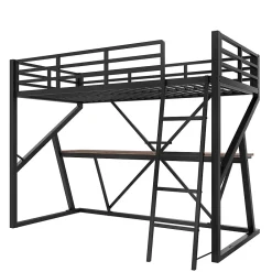 Lit superposé métallique enfant noir avec LED, bureau intégré><noscript><img width=