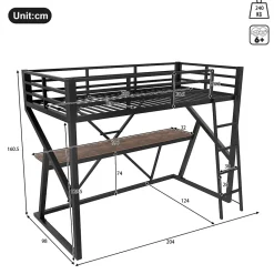 Lit superposé métallique enfant noir avec LED, bureau intégré><noscript><img width=