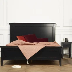 VANESSA Lit double style bord de mer en pin laqué noir, 160 x 200>Robin des bois
