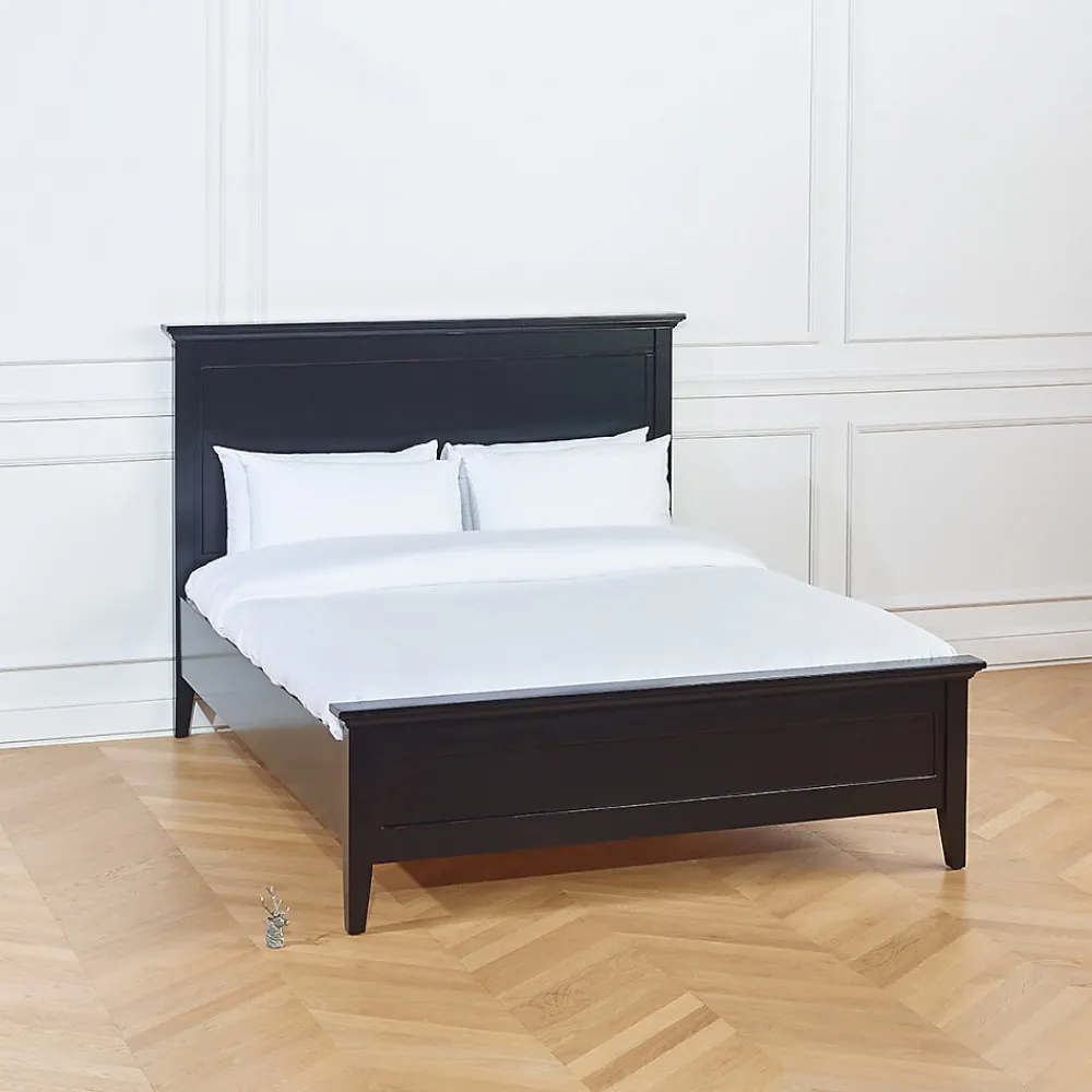 VANESSA Lit double style bord de mer en pin laqué noir, 160 x 200>Robin des bois