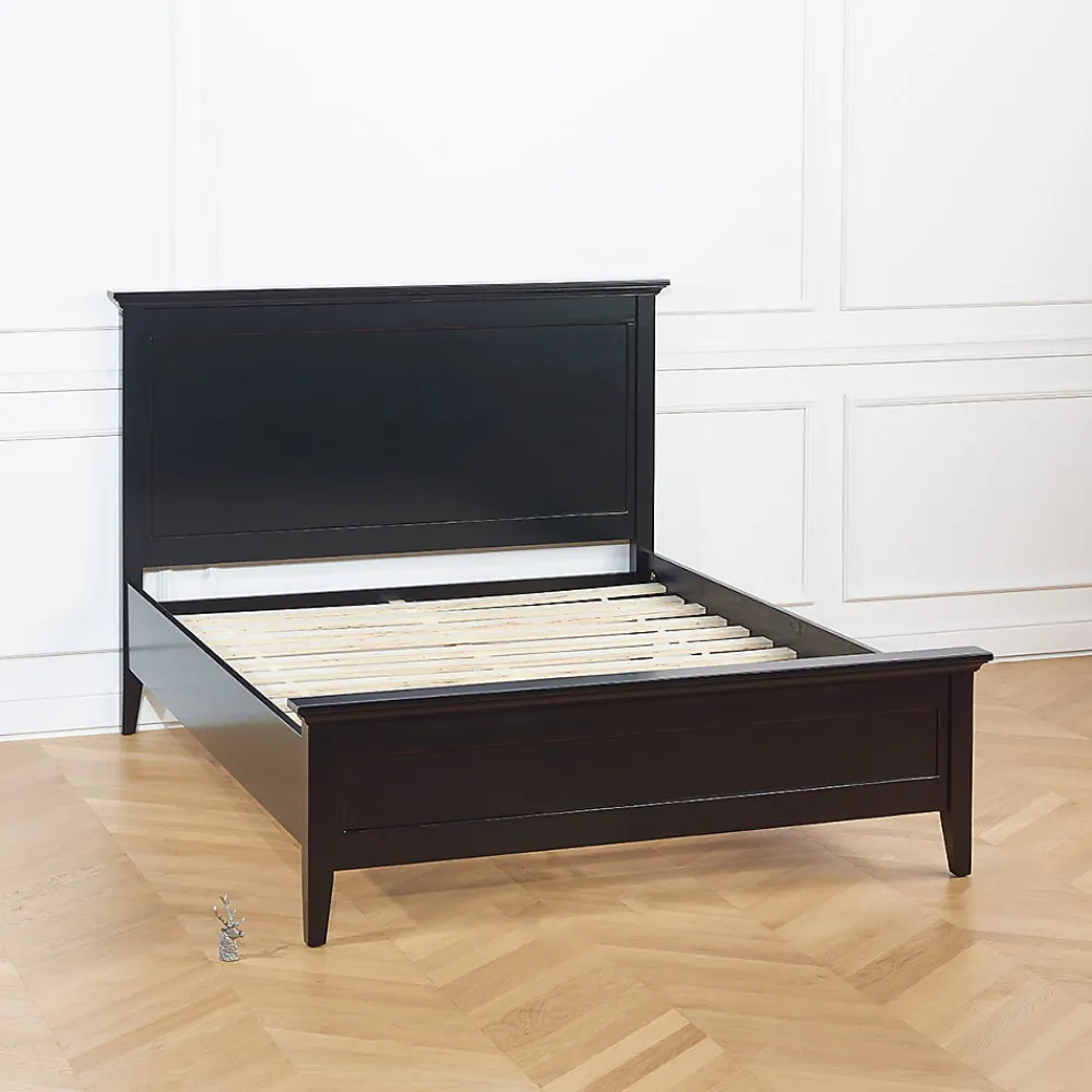 VANESSA Lit double style bord de mer en pin laqué noir, 160 x 200>Robin des bois