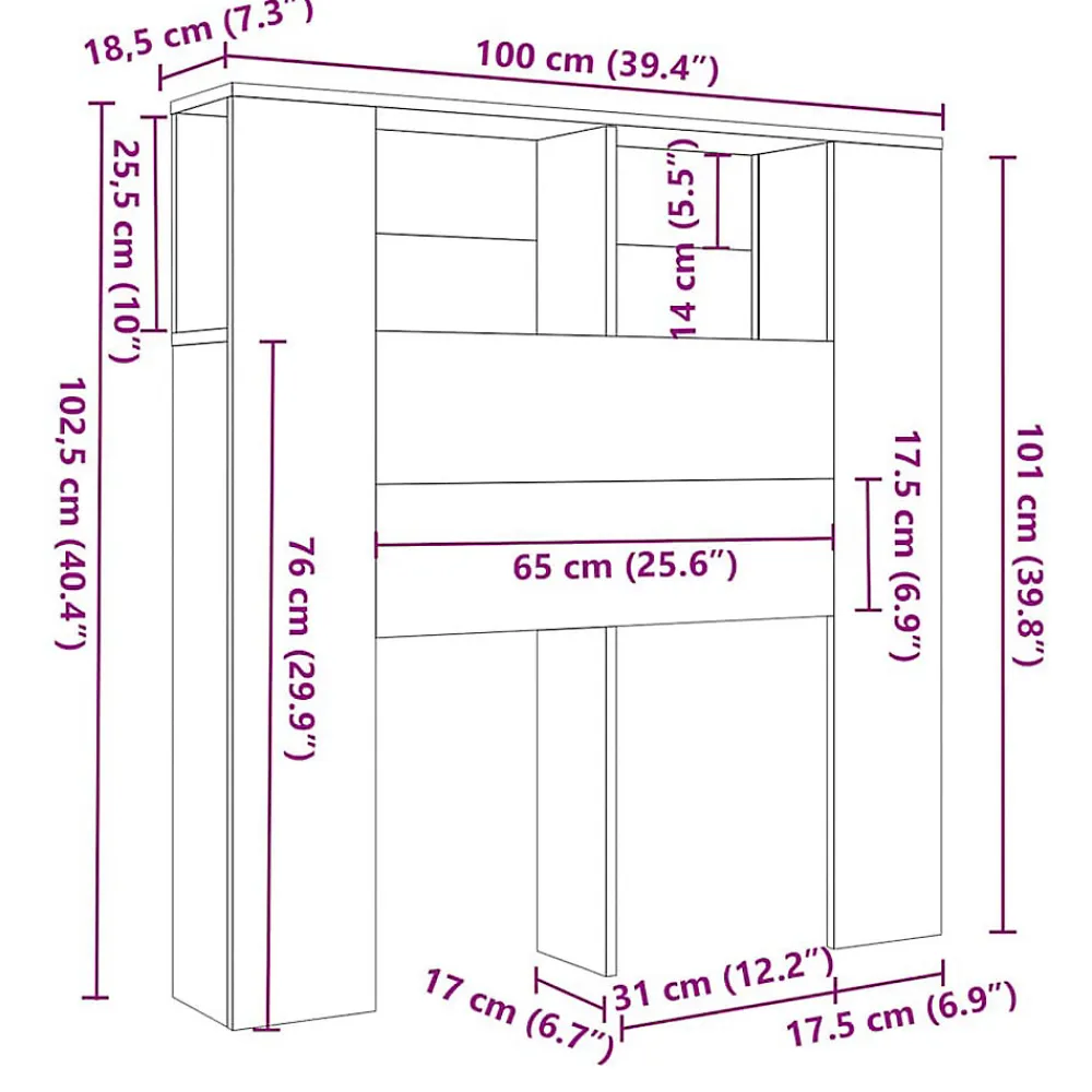 Armoire de tête de lit Chêne sonoma 100x18,5x104,5 cm 811910.>Vidaxl Discount