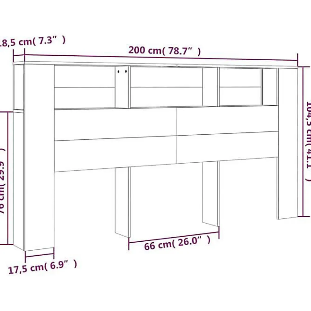 Armoire de tête de lit Noir 200x18,5x104,5 cm 811953>Vidaxl