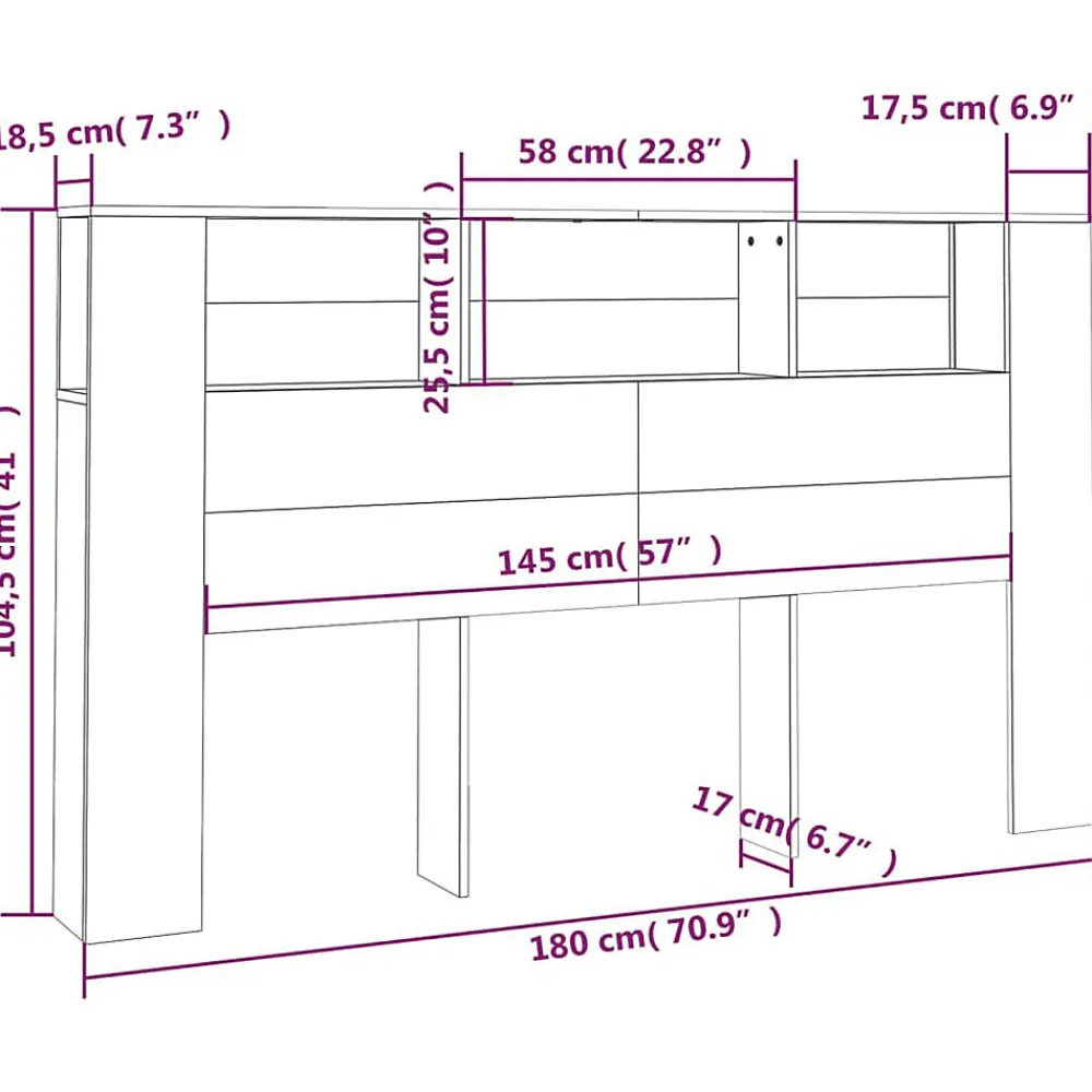 Armoire de tête de lit Chêne fumé 180x18,5x104,5 cm 817276>Vidaxl Outlet