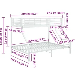 Cadre de lit superposé Blanc Métal 140x200 cm/90x200 cm><noscript><img width=