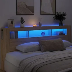 Tête de Lit à LED, Panneau avec Rangement, Accessoire de Lit, Tête de Cadre de Lit Chambre, Chêne Sonoma 837374>Vidaxl Hot