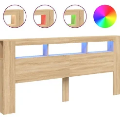 Tête de Lit à LED, Panneau avec Rangement, Accessoire de Lit, Tête de Cadre de Lit Chambre, Chêne Sonoma 837374>Vidaxl Hot