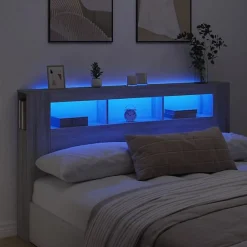 Tête de Lit à LED, Panneau avec Rangement, Accessoire de Lit, Tête de Cadre de Lit Chambre, Sonoma Gris 837363>Vidaxl Sale