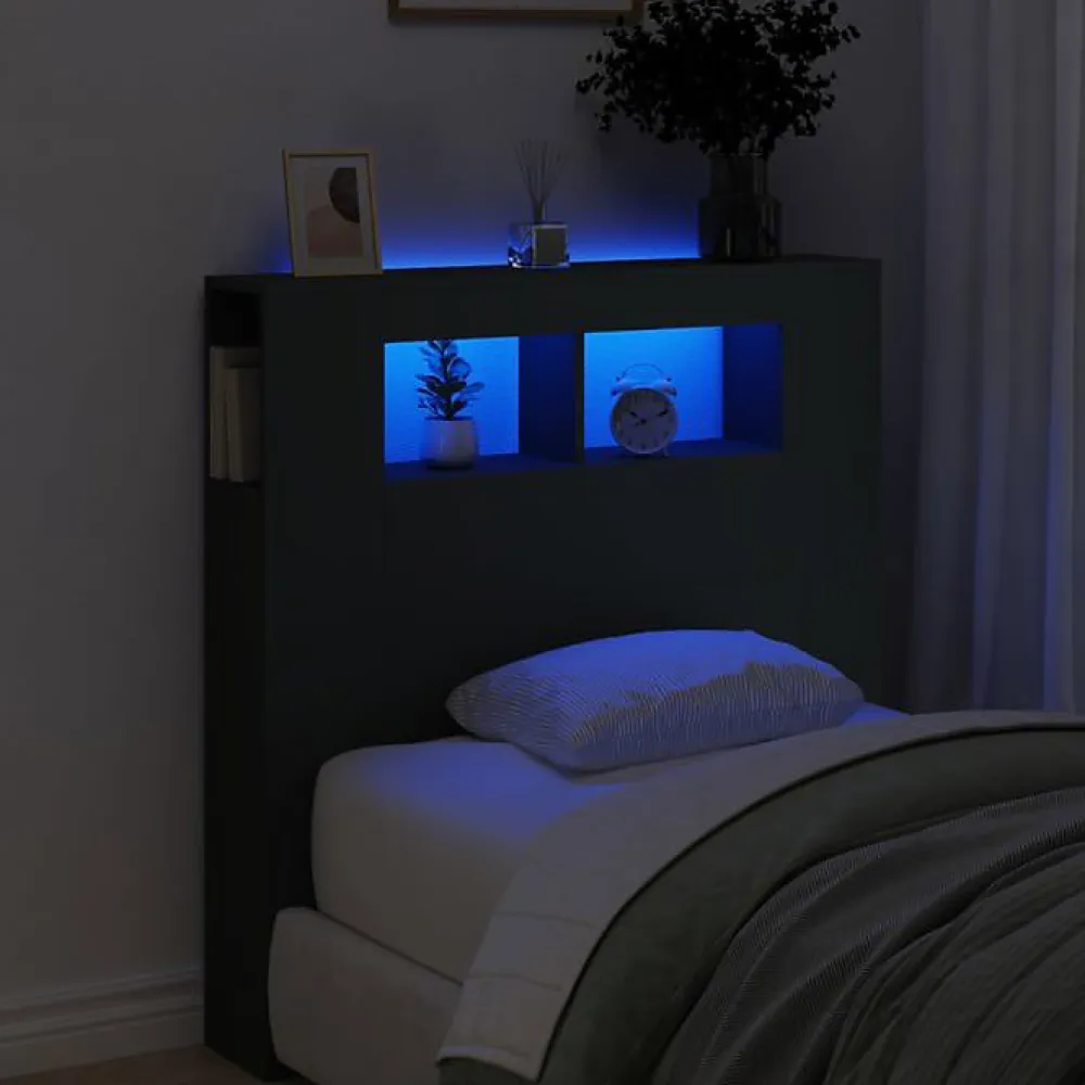Vidaxl Tête de Lit à LED, Tête de Cadre de Lit, Accessoire de Lit Simple, Meuble de Chambre à Coucher Maison Intérieur, Noir 83733* Tête De Lit
