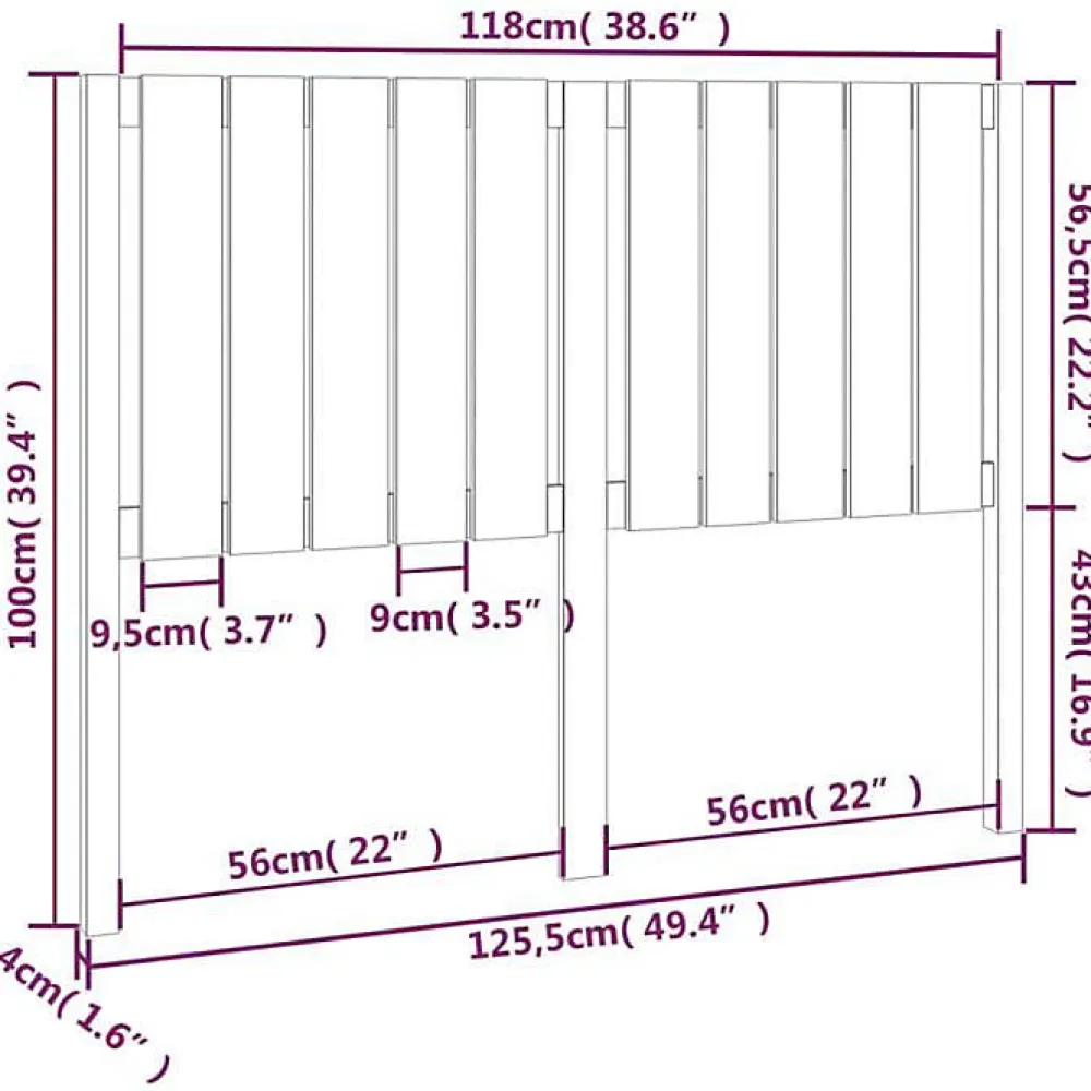 Tête de lit Gris 125,5x4x100 cm Bois massif de pin 818862>Vidaxl Clearance