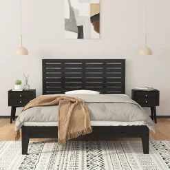 Tête de lit murale Noir 126x3x63 cm Bois massif de pin 824732><noscript><img width=