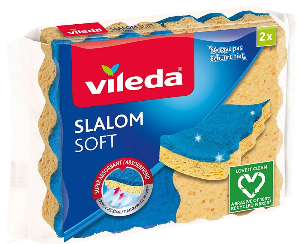 Vileda - Pack de 15 x 2 - Eponges en viscose Slalom Soft - 30 éponges> Sale